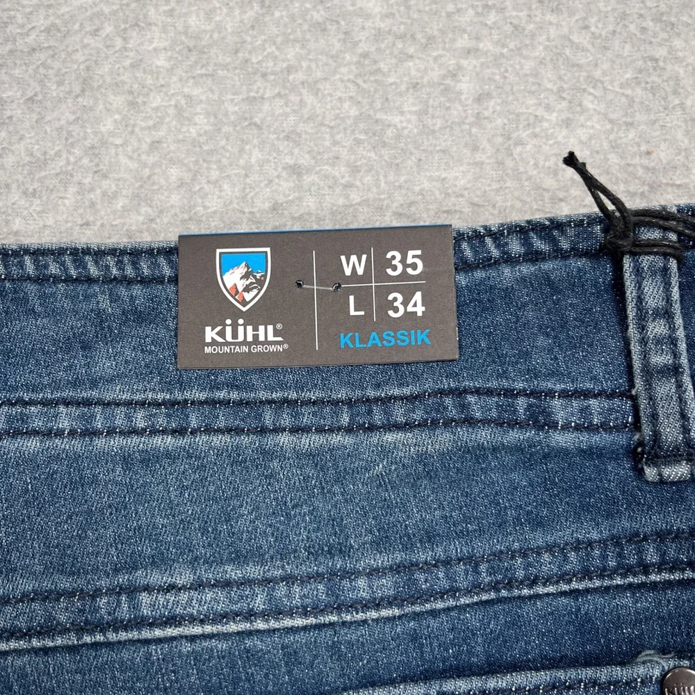 NEW KUHL Denim Klassik Fit Jeans Mens 35x34 Blue Medium Wash Stretch Zip 5200